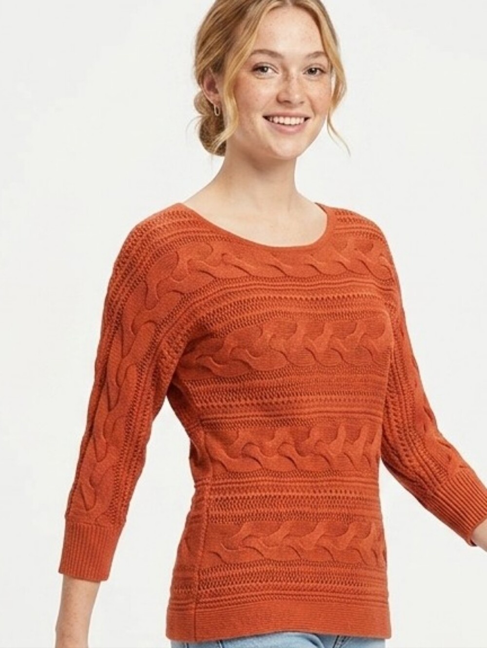 Banana Republic Cable Knit Scoop Neck Sweater in Rust